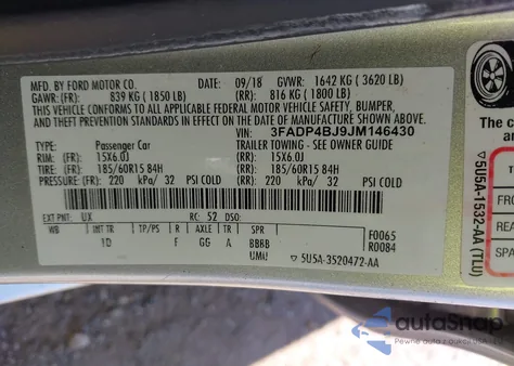 2018 Ford Fiesta Se из США, поврежденный, VIN 3FADP4BJ9JM146430